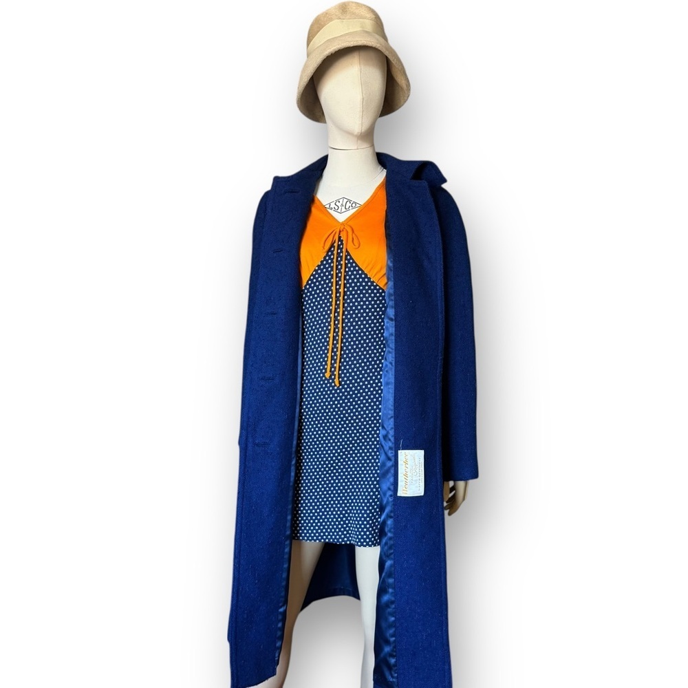 Vintage Blue Wool Coat 1960s Mod Swing Women’s Medium 38” Bust Weatherbee Jacket - Picture 6 of 16